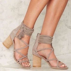 Jeffrey Campbell despina sandal, size 6 nude Boho block heel.